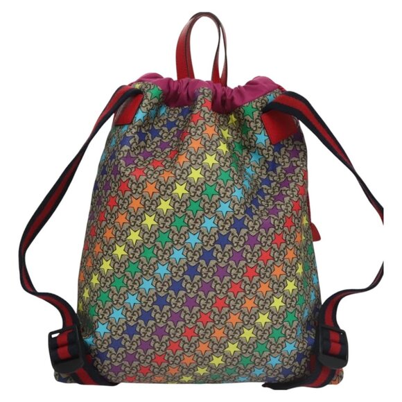 GUCCI GG Supreme Sherry Line Backpack PVC Beige Rainbow 550775 Auth 112335V - Picture 1 of 14